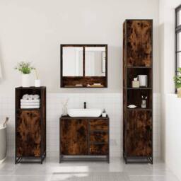 Berkfield Home Durable 3 Piece Bathroom Furniture Set Smoked Oak Engineered Wood in Brown - thumbnail 1