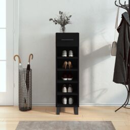 Berkfield Home Shoe Cabinet Black 30x35x105 cm Engineered Wood - Size: 30 x 35 x 105 cm