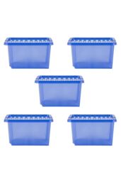 Wham Crystal 5 x 28L Stackable Plastic Storage Boxes with Lids in Blue - thumbnail 4