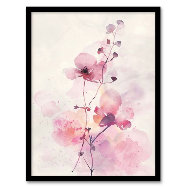 "Artery8 Purple Geranium Flower Pastel Modern Watercolour Framed Art Print in Pink - Size: W12"" x H16""" - image 1
