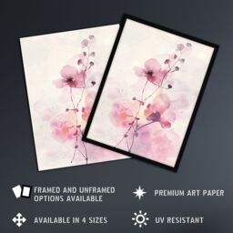 "Artery8 Purple Geranium Flower Pastel Modern Watercolour Framed Art Print in Pink - Size: W12"" x H16""" - thumbnail 2