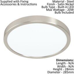 Loops 2 PACK Ceiling Light Satin Nickel 285mm Round Surface Mounted 20W LED 3000K in Metallics - thumbnail 2