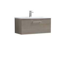 Balterley Modern Bathroom Wall Hung 1-Drawer Vanity Basin, Solace Oak, 800mm in Brown - thumbnail 1