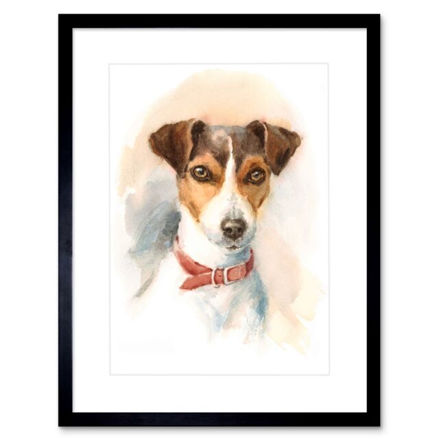 "Artery8 Wall Art Print Dog Jack Russell Watercolour Art Framed 9x7 inch in Black - Size: W7"" x H9""" - image 1