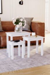 Home Discount Vida Designs Yorkshire Nest of 3 Tables Coffee Side Tables in White - thumbnail 4