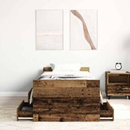 Berkfield Home Full Bed Frame without Mattress Old Wood 100x200cm Engineered Wood in Brown - Size: 100x200 cm - thumbnail 1