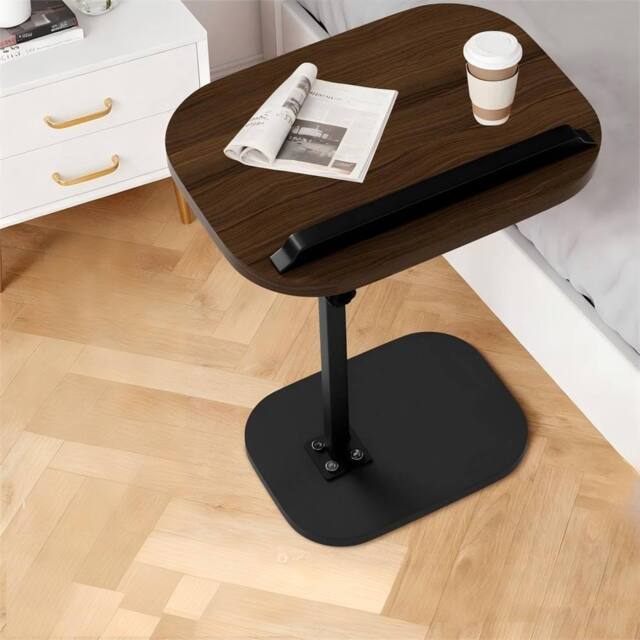 FLAVORA Adjustable C-Shaped Black Walnut Sofa Side Table for Coffee Laptop in Brown - image 1