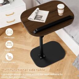 FLAVORA Adjustable C-Shaped Black Walnut Sofa Side Table for Coffee Laptop in Brown - thumbnail 3
