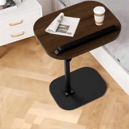 FLAVORA Adjustable C-Shaped Black Walnut Sofa Side Table for Coffee Laptop in Brown - thumbnail 1
