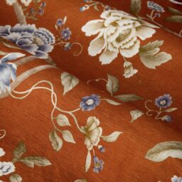 Sanderson Porcelain Garden Printed Chenille Room Darkening Pencil Pleat Curtains in Burnt Orange - Size: 229 cm width x 137 cm drop - thumbnail 6