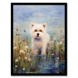 "Artery8 West Highland Terrier Claude Monet Style Dog Oil Painting Pastel Colour Portrait Art Print Framed Poster Wall Decor - Size: W12"" x H16""" - thumbnail 1