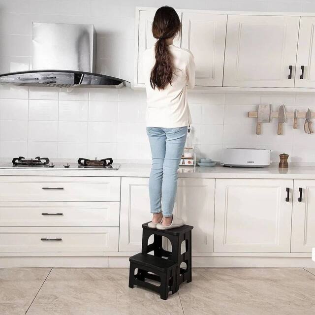 EONLION Folding Double Step Stool Heavy Duty Non-Slips in Black - image 1