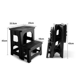 EONLION Folding Double Step Stool Heavy Duty Non-Slips in Black - thumbnail 2