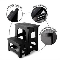 EONLION Folding Double Step Stool Heavy Duty Non-Slips in Black - thumbnail 3