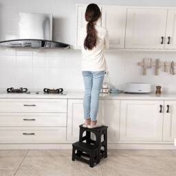 EONLION Folding Double Step Stool Heavy Duty Non-Slips in Black - thumbnail 1