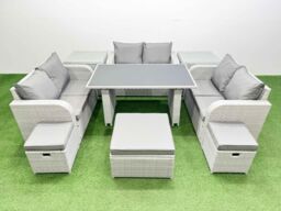 Fimous 9 Seater Patio Garden Furniture Sets with 2 Side Tables 3 Stool in Light Grey - thumbnail 1