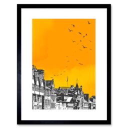 "Artery8 Wall Art Print Rooftop Birds Edinburgh Framed 9X7 in Black - Size: W7"" x H9""" - thumbnail 1