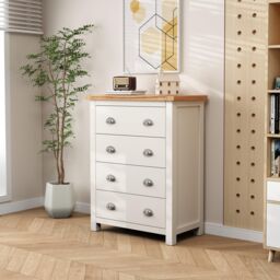 Cabinet Bits Lovere 4 Drawer Chest of Drawers Chrome Cup Handle in Off-White