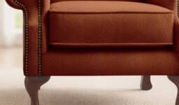 Somnior Chesterfield Queen Anne Scrolled Arm Chair Sherpa Fabric in Burnt Orange - Size: 1 Seater - thumbnail 2