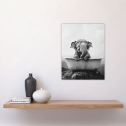 "Artery8 Cute Baby Elephant In Bathtub Black White Surreal Wall Art Print in Grey - Size: W24"" x H32""" - thumbnail 4
