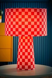 ValueLights Pritchard Pink Checkerboard Drum Shade Full Fabric Table Lamp in Bright Pink - thumbnail 2