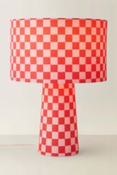 ValueLights Pritchard Pink Checkerboard Drum Shade Full Fabric Table Lamp in Bright Pink - thumbnail 3