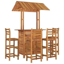 Berkfield Home 5 Piece Garden Bar Set Solid Wood Acacia in Brown - thumbnail 3