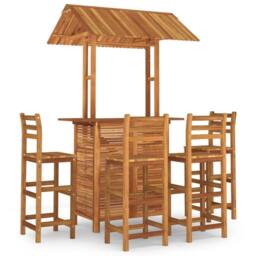 Berkfield Home 5 Piece Garden Bar Set Solid Wood Acacia in Brown - thumbnail 2