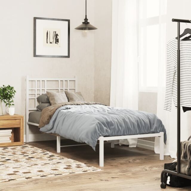 Berkfield Home Metal Bed Frame without Mattress with Headboard White 75x190cm - Size: 75x190 cm - image 1