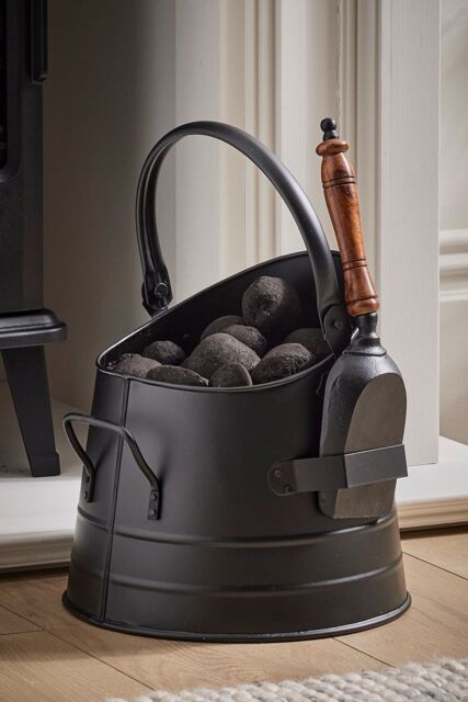 Dibor Fireside Black Coal, Log Storage & Kindling Bucket with Shovel H27 x W26cm - image 1
