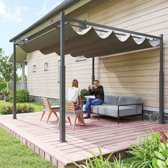 OUTSUNNY 3 x 3(m) Pergola with Retractable Roof, 80mm Metal Column, Grey - image 1
