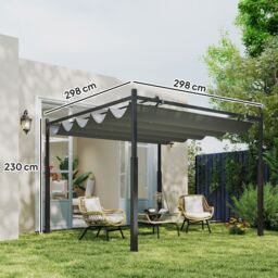 OUTSUNNY 3 x 3(m) Pergola with Retractable Roof, 80mm Metal Column, Grey - thumbnail 3