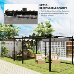 OUTSUNNY 3 x 3(m) Pergola with Retractable Roof, 80mm Metal Column, Grey - thumbnail 4