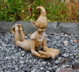 Marco Paul Elf Reading Resin Garden Ornament in Bronze