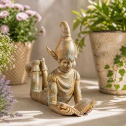 Marco Paul Elf Reading Resin Garden Ornament in Bronze - thumbnail 6