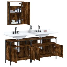 Berkfield Home 3 Piece Bathroom Furniture Set Smoked Oak Engineered Wood in Brown - thumbnail 4