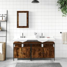 Berkfield Home 3 Piece Bathroom Furniture Set Smoked Oak Engineered Wood in Brown - thumbnail 3