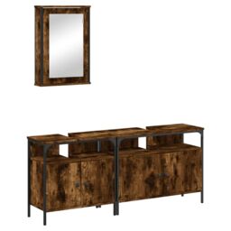 Berkfield Home 3 Piece Bathroom Furniture Set Smoked Oak Engineered Wood in Brown - thumbnail 2