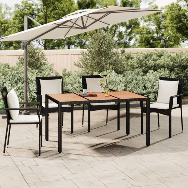 Berkfield Home Garden Table with Wooden Top Black Poly Rattan&Solid Wood Acacia - image 1