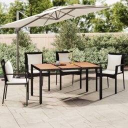Berkfield Home Garden Table with Wooden Top Black Poly Rattan&Solid Wood Acacia - thumbnail 1