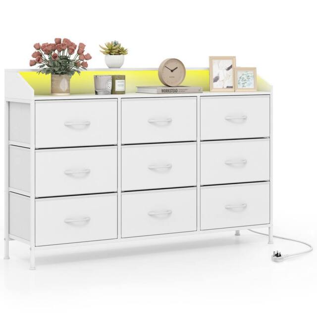 "Gymax 9-Drawer Dresser With LED Lights Charging Station TV Stand For 58"" TVs in White" - image 1