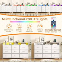 "Gymax 9-Drawer Dresser With LED Lights Charging Station TV Stand For 58"" TVs in White" - thumbnail 3