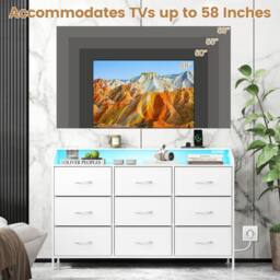 "Gymax 9-Drawer Dresser With LED Lights Charging Station TV Stand For 58"" TVs in White" - thumbnail 2