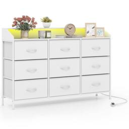 "Gymax 9-Drawer Dresser With LED Lights Charging Station TV Stand For 58"" TVs in White"