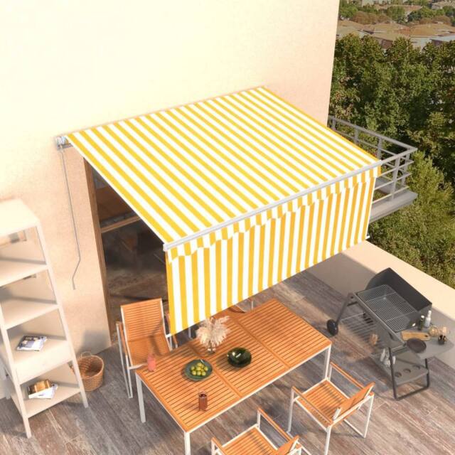 Berkfield Home Manual Retractable Awning with Blind 3x2.5m Yellow&White in Yellow - image 1