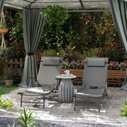 OUTSUNNY Set of 2 Garden Sun Loungers, Folding Chaise Lounge Chairs, Grey - thumbnail 1