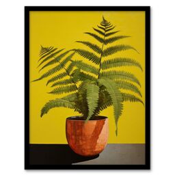 Wee Blue Coo Wall Art Print Flourishing Ferns House Plant on Yellow Living Room Framed - Size: A4 - thumbnail 1