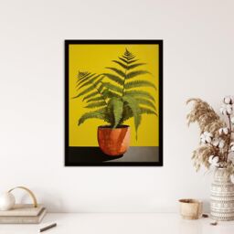 Wee Blue Coo Wall Art Print Flourishing Ferns House Plant on Yellow Living Room Framed - Size: A4 - thumbnail 4