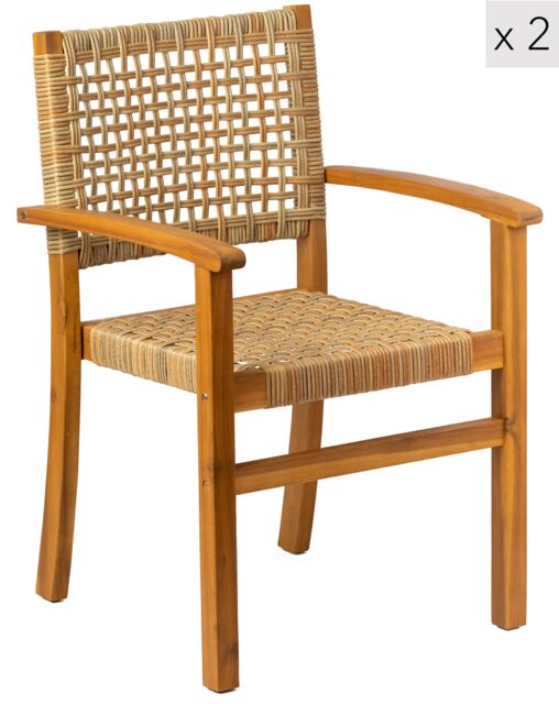 Nordlys Set of 2 Solid Acacia Wood & Rope Garden Chairs in Brown - image 1
