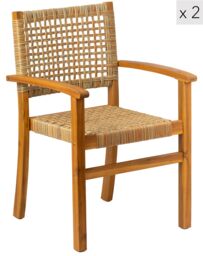Nordlys Set of 2 Solid Acacia Wood & Rope Garden Chairs in Brown - thumbnail 1
